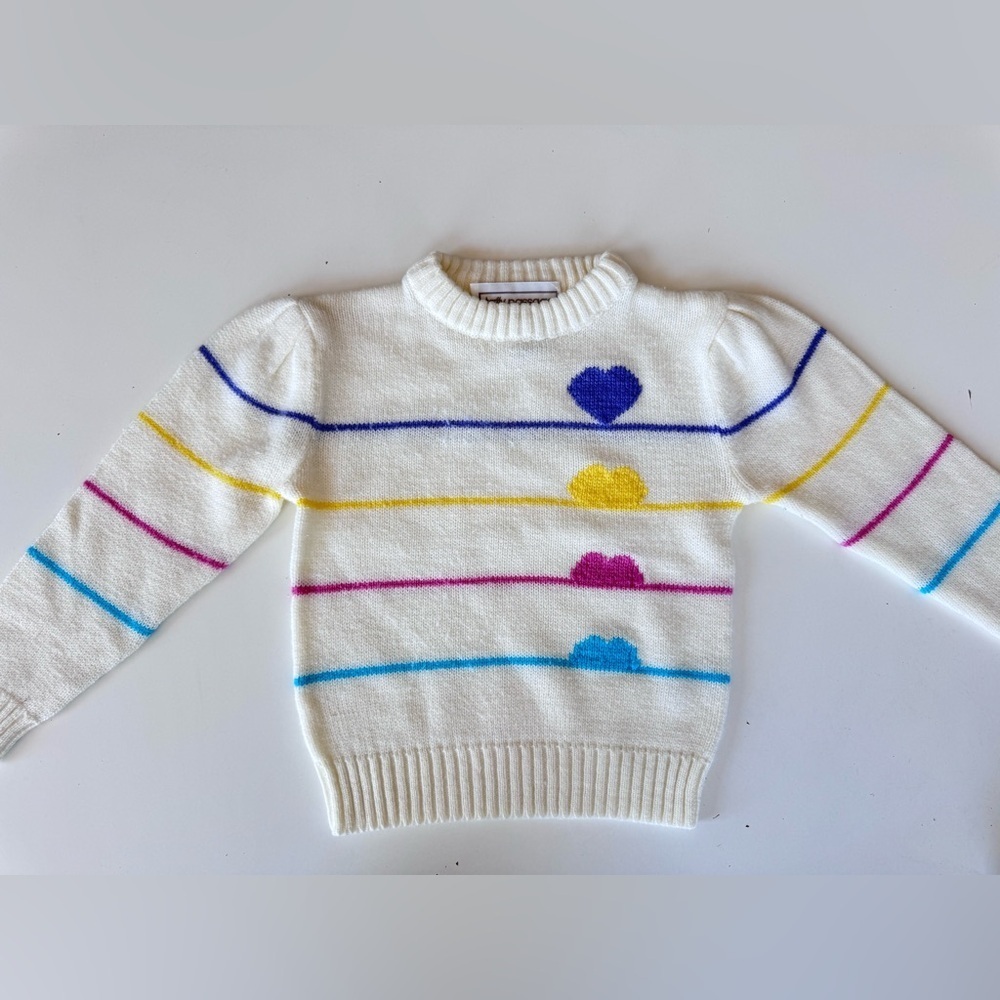 Vintage 90s Taffy Passage Striped Hearts Acrylic Pullover Sweater Size M (5/6) - Picture 2 of 4